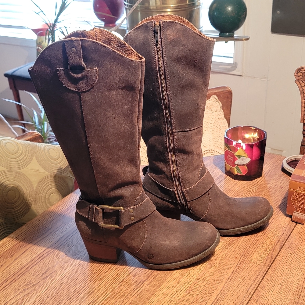 Brown Suede Leather Heeled Boots